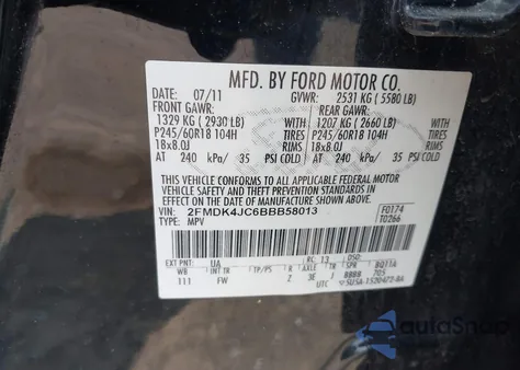 2011 Ford Edge Sel from USA, damaged, VIN 2FMDK4JC6BBD58013